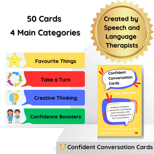 Confident Conversation Cards with box and contents displayed, showing key features for conversation skill-building