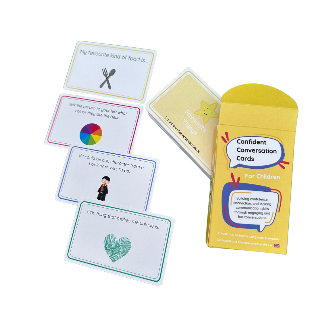 Examples of Confident Conversation Cards, featuring modern designs and engaging conversation prompts